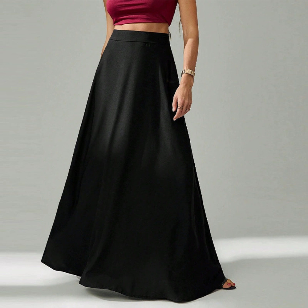 ZARA Chic Black Flared Long Skirt for Women Fall